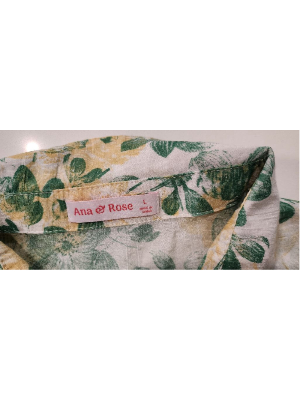 Ana & Rose Green Floral Button Down Shirt Women's L Gold Embellished Blouse - Picture 9 of 13